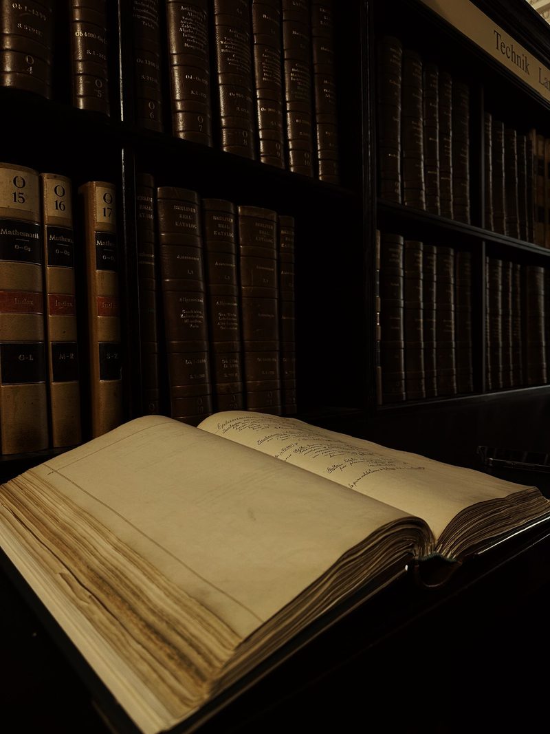 Aufgeschlagenes historisches Buch in einer Bibliothek